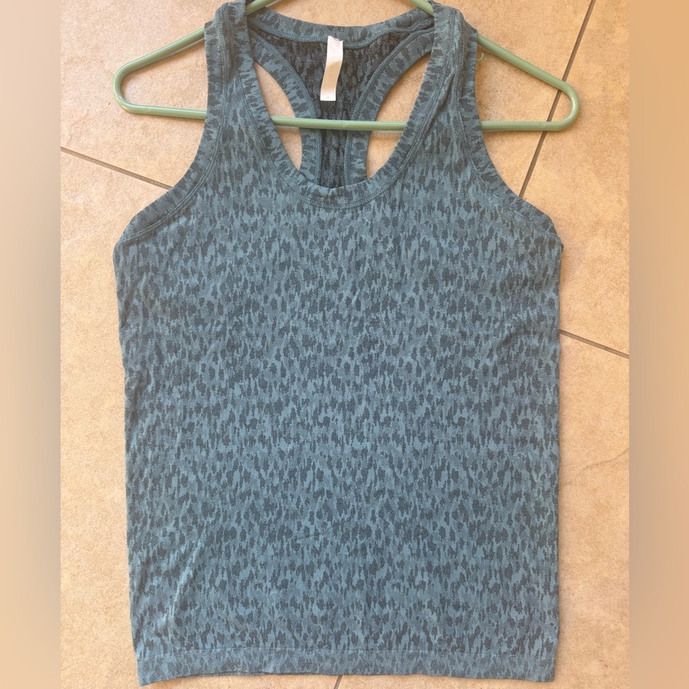 Athleta Dark Green Animal Print Racerback Top Size Small
